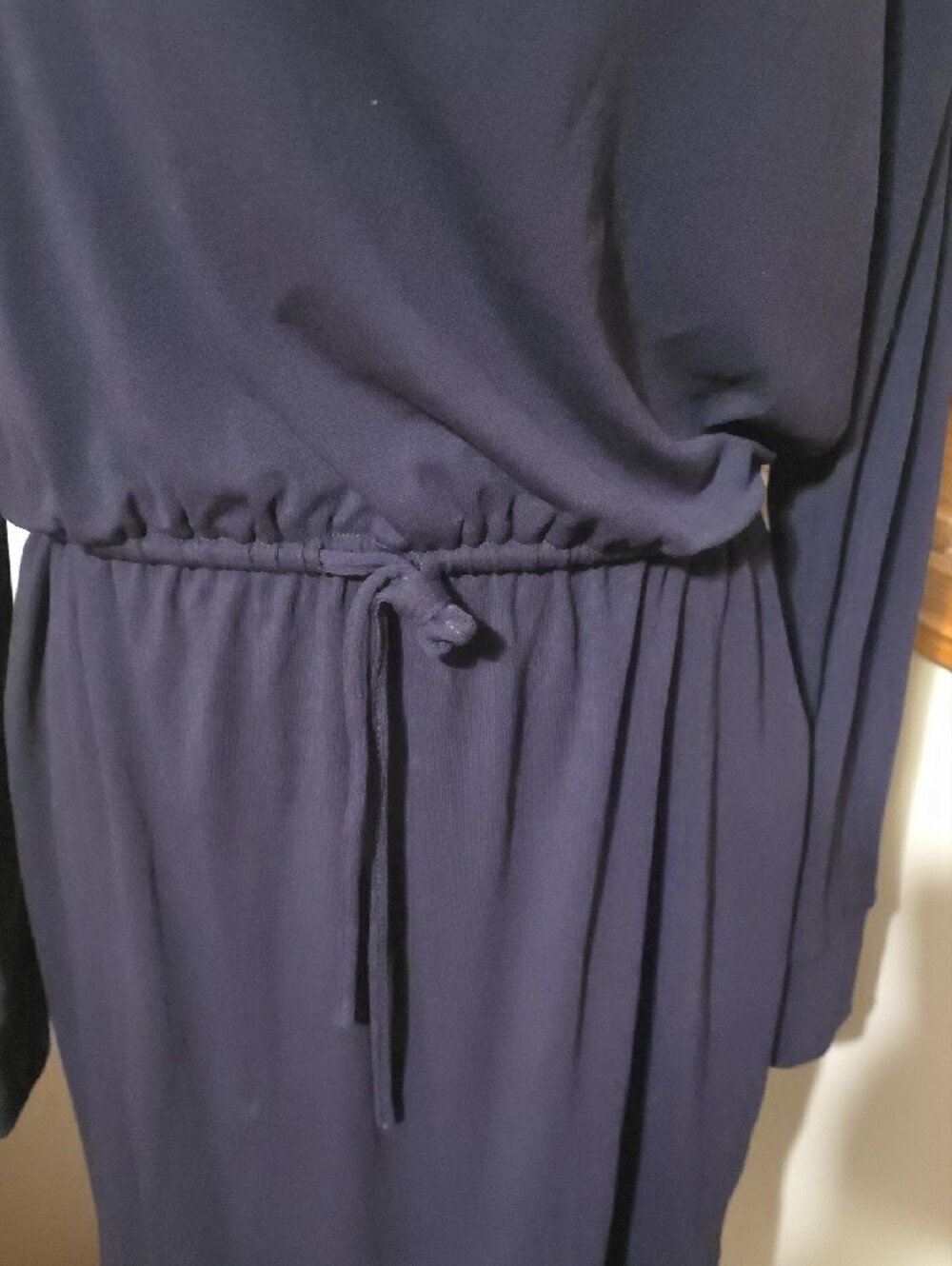Navy Long-Sleeve Drawstring Waist Dress - Picture 2 of 8